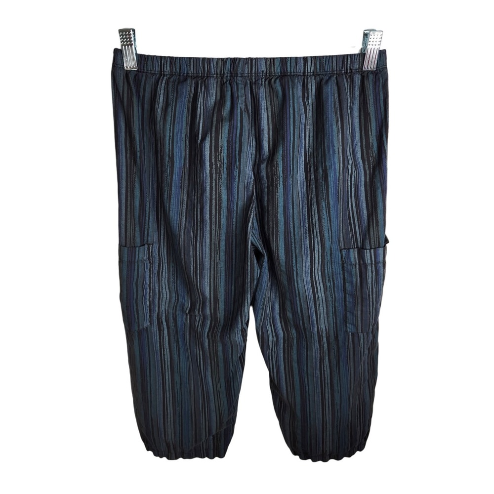 Fresh Produce Womens Striped‎ Cargo Capri Pants Size Small Black Blue Casual